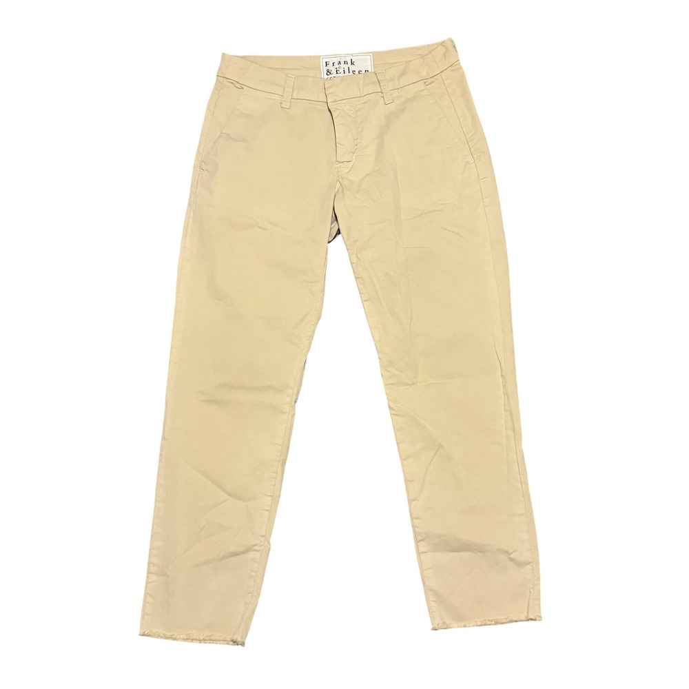 Frank & Eileen Wicklow Italian Cotton Chino Pants Beige Khaki Size 2 Raw Hem